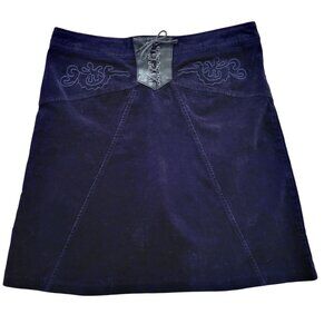 Route‎ 66 14 Black Corduroy Skirt Faux Leather Corset Lace Up Detail Stretch